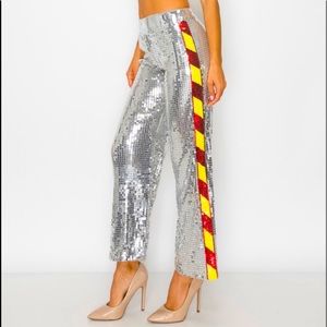 Silver “High Stakes” Hazard Sequin Ankle Palazzo Pants